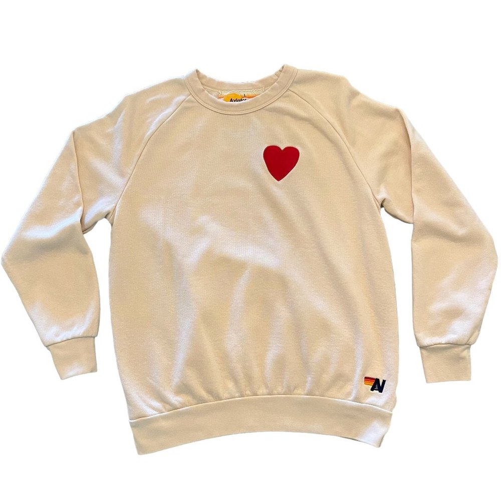 AVIATOR NATION CREWNECK SWEATSHIRT EMBROIDEREED HEART - ALMOND - L